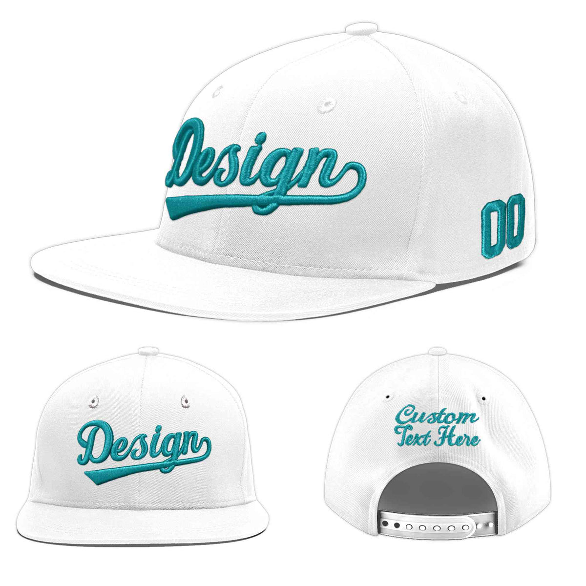 Custom White 3D Puff Embroidery Flat Embroidery Casual Sport Baseball Cap