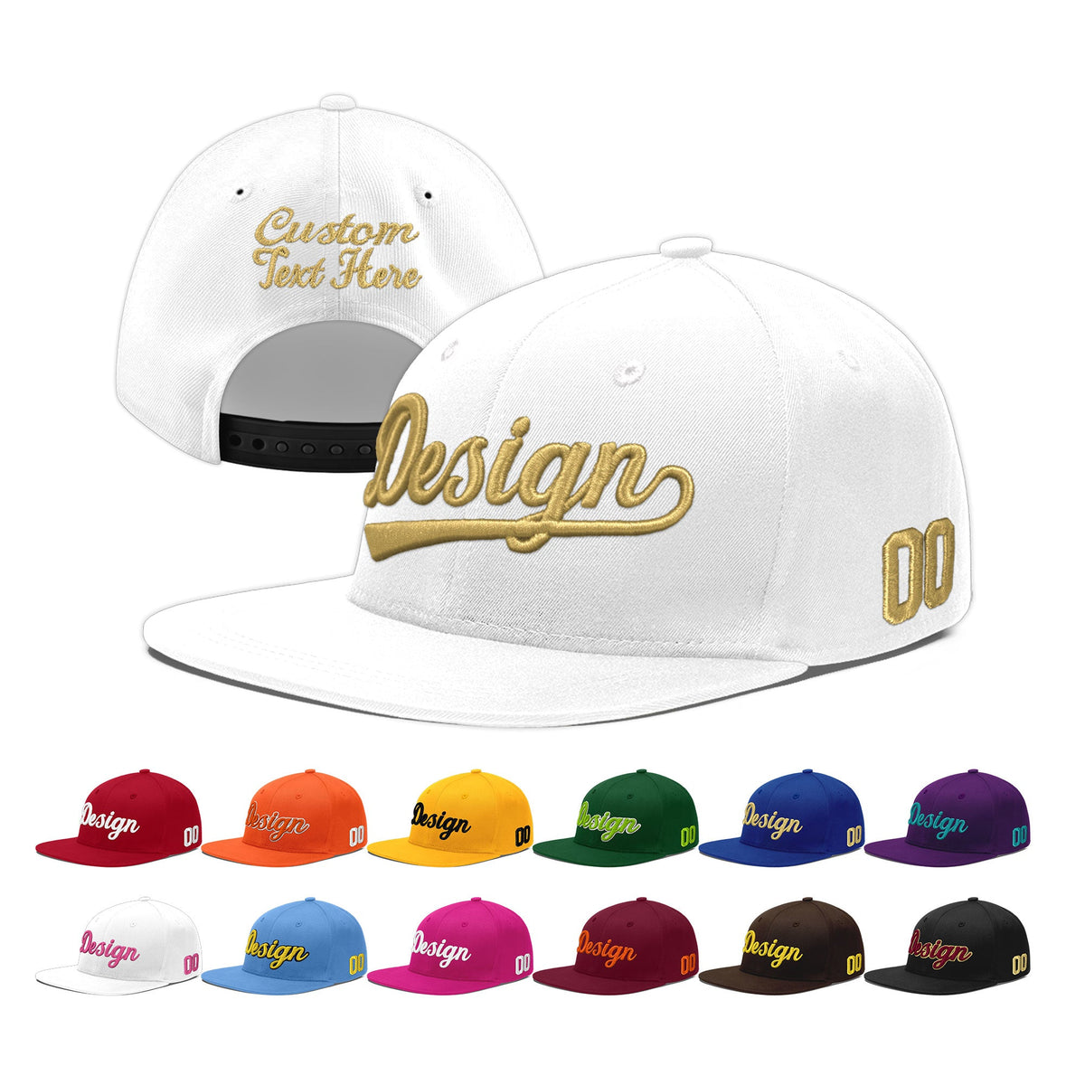 Custom White 3D Puff Embroidery Flat Embroidery Casual Sport Baseball Cap