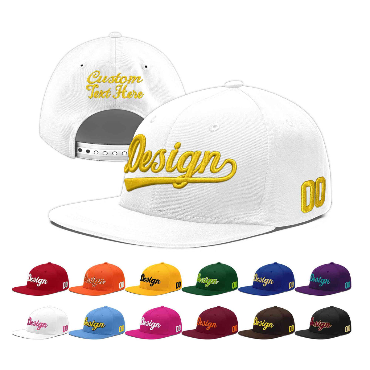 Custom White 3D Puff Embroidery Flat Embroidery Casual Sport Baseball Cap