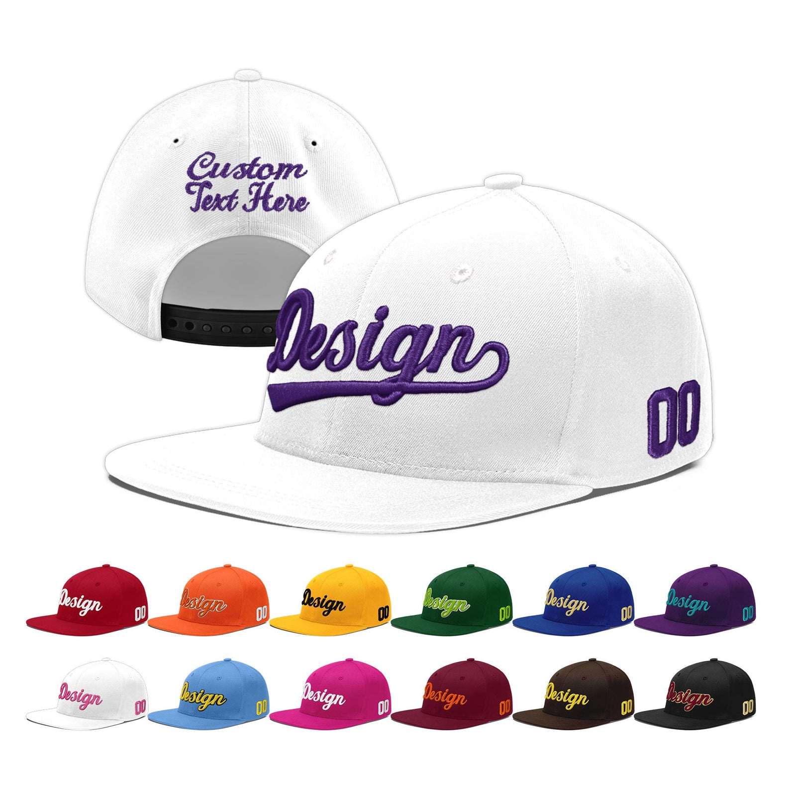 Custom White 3D Puff Embroidery Flat Embroidery Casual Sport Baseball Cap