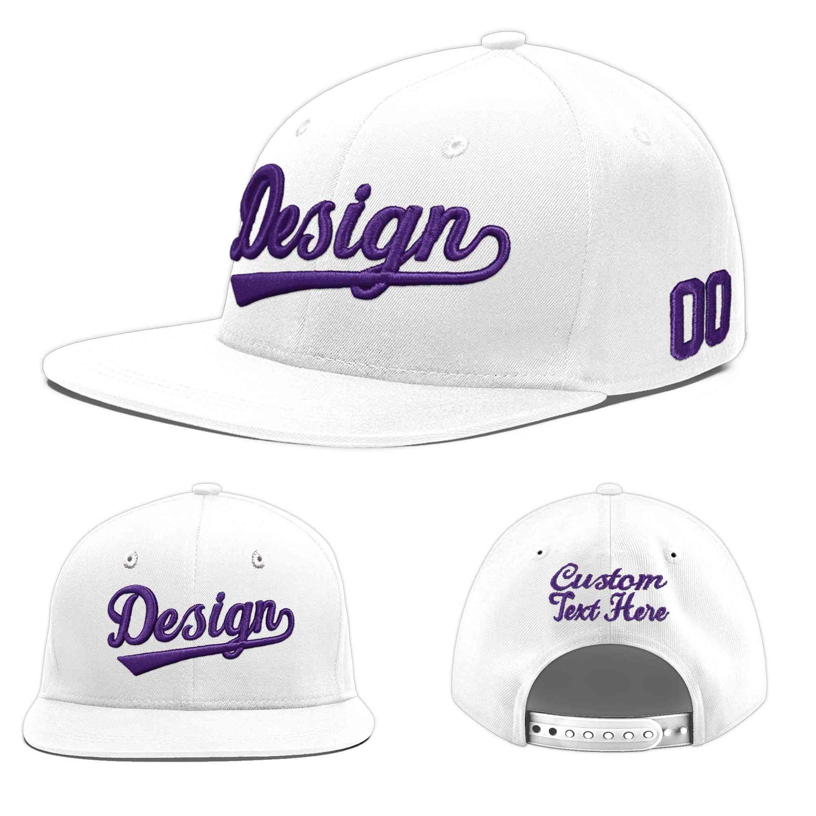 Custom White 3D Puff Embroidery Flat Embroidery Casual Sport Baseball Cap