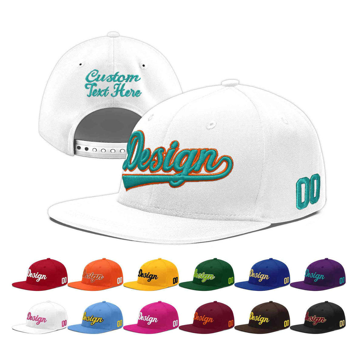 Custom White 3D Puff Embroidery Flat Embroidery Casual Sport Baseball Cap