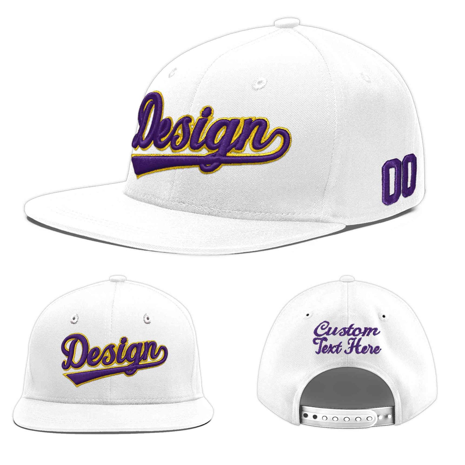 Custom White 3D Puff Embroidery Flat Embroidery Casual Sport Baseball Cap