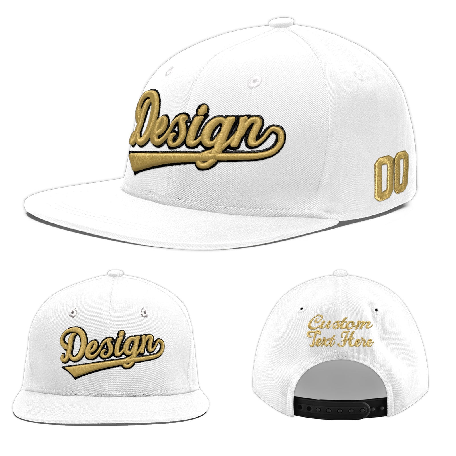 Custom White 3D Puff Embroidery Flat Embroidery Casual Sport Baseball Cap