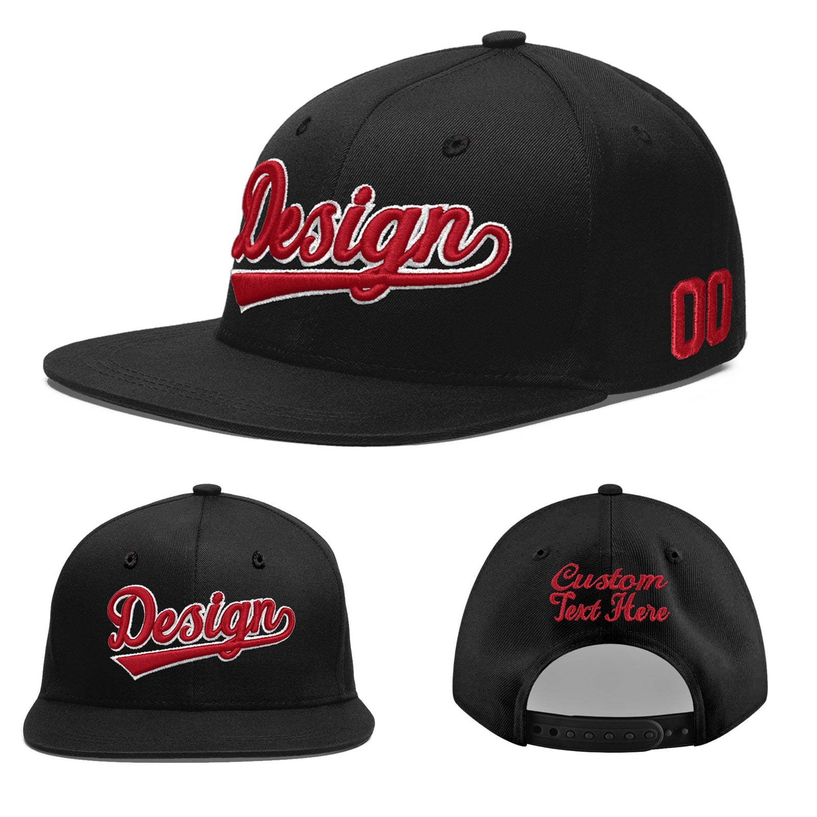 Custom Black 3D Puff Embroidery Flat Embroidery Casual Sport Baseball Cap