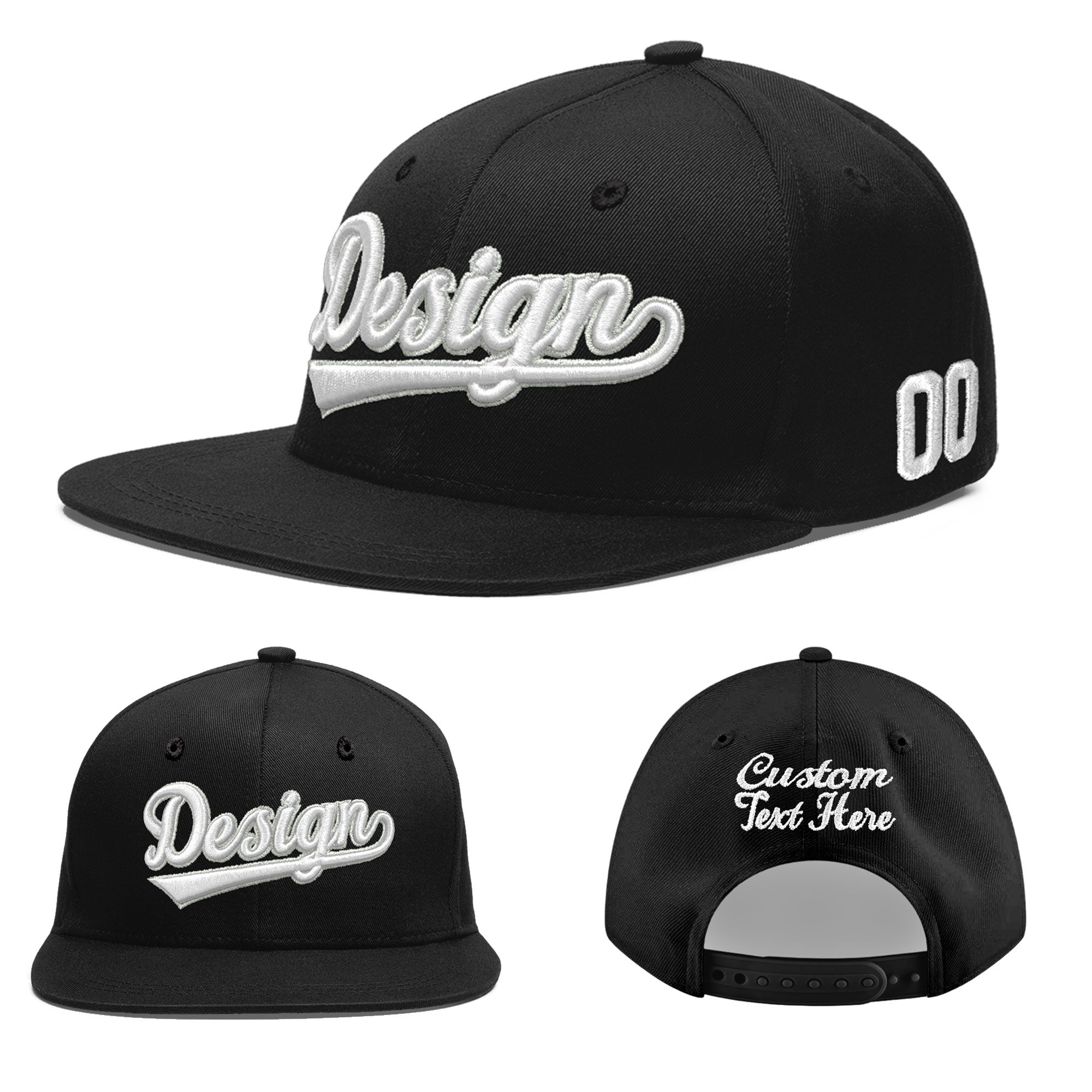 Custom Black 3D Puff Embroidery Flat Embroidery Casual Sport Baseball Cap