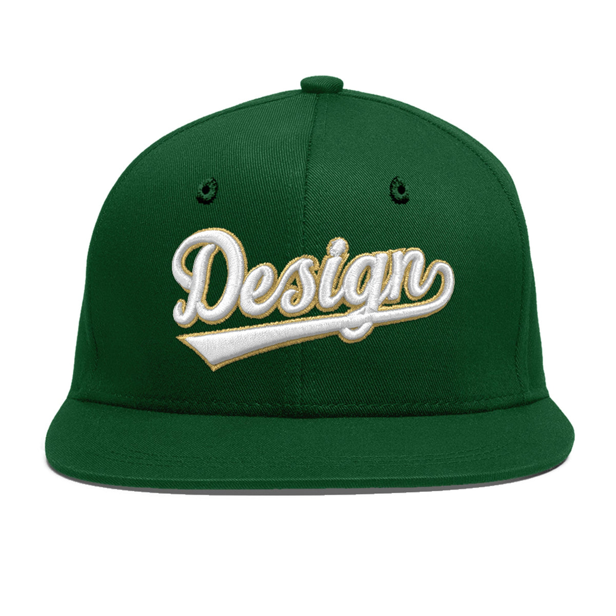 Custom Green 3D Puff Embroidery Flat Embroidery Casual Sport Baseball Cap
