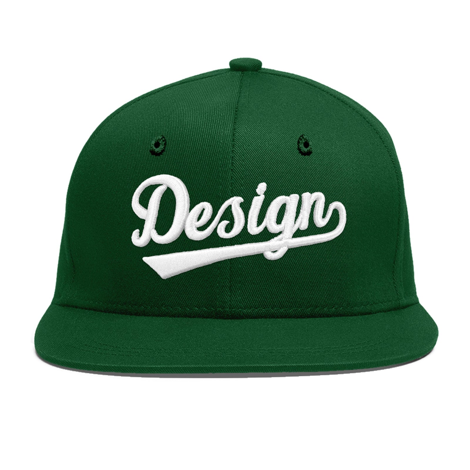 Custom Green 3D Puff Embroidery Flat Embroidery Casual Sport Baseball Cap