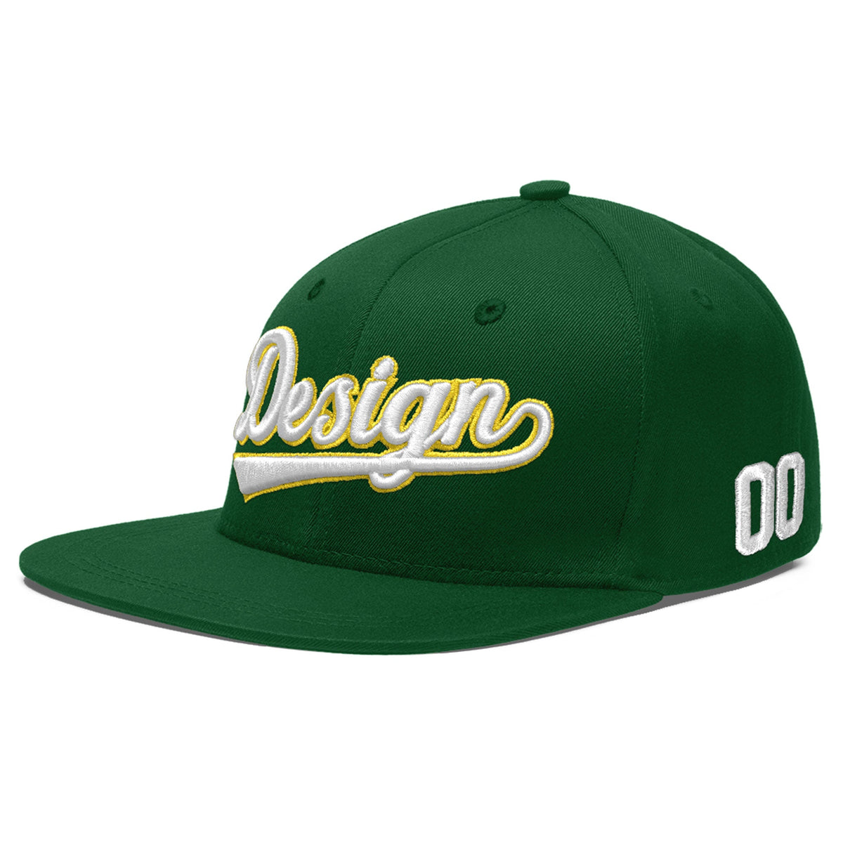 Custom Green 3D Puff Embroidery Flat Embroidery Casual Sport Baseball Cap