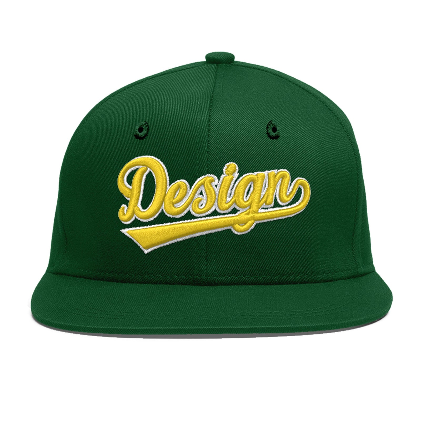 Custom Green 3D Puff Embroidery Flat Embroidery Casual Sport Baseball Cap