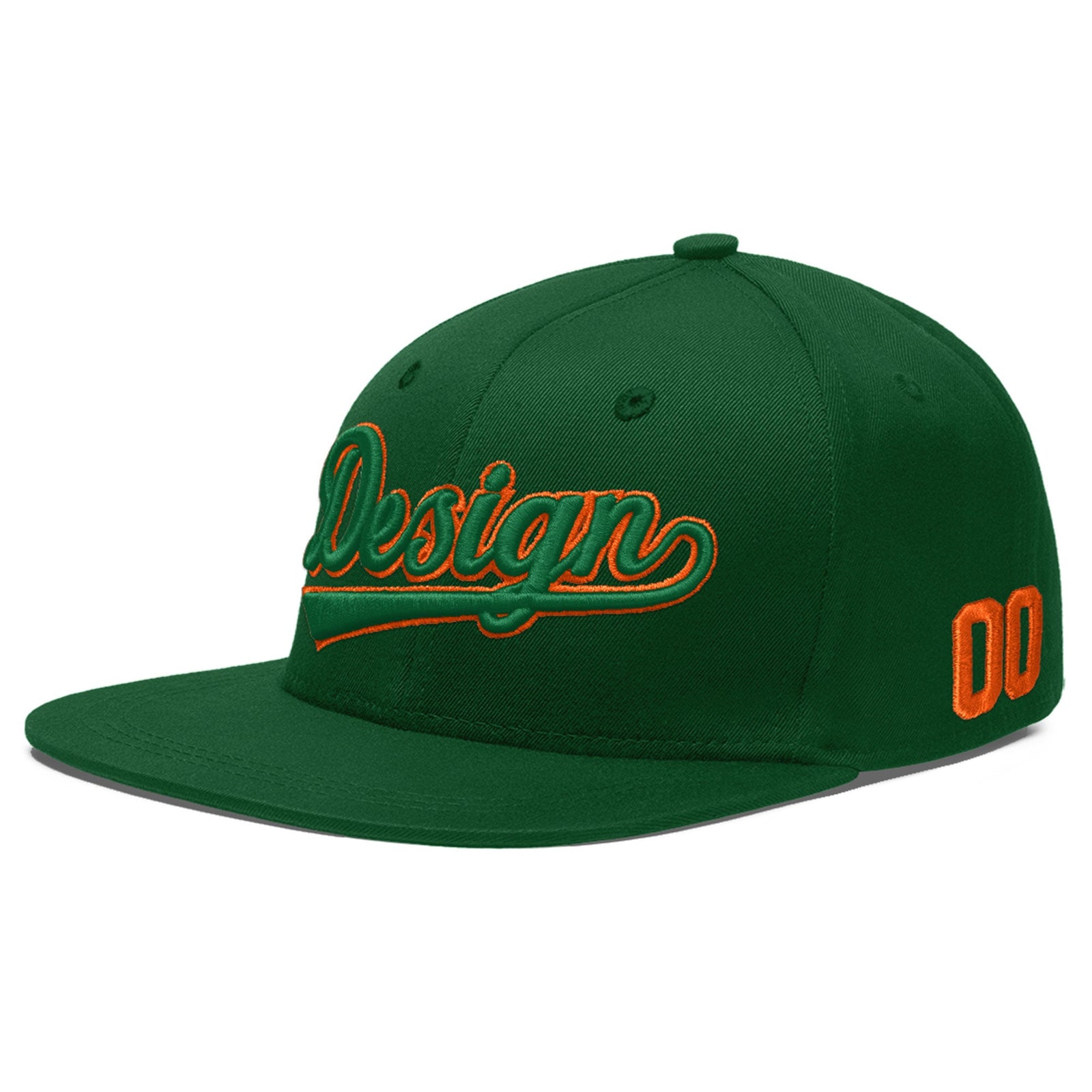 Custom Green 3D Puff Embroidery Flat Embroidery Casual Sport Baseball Cap