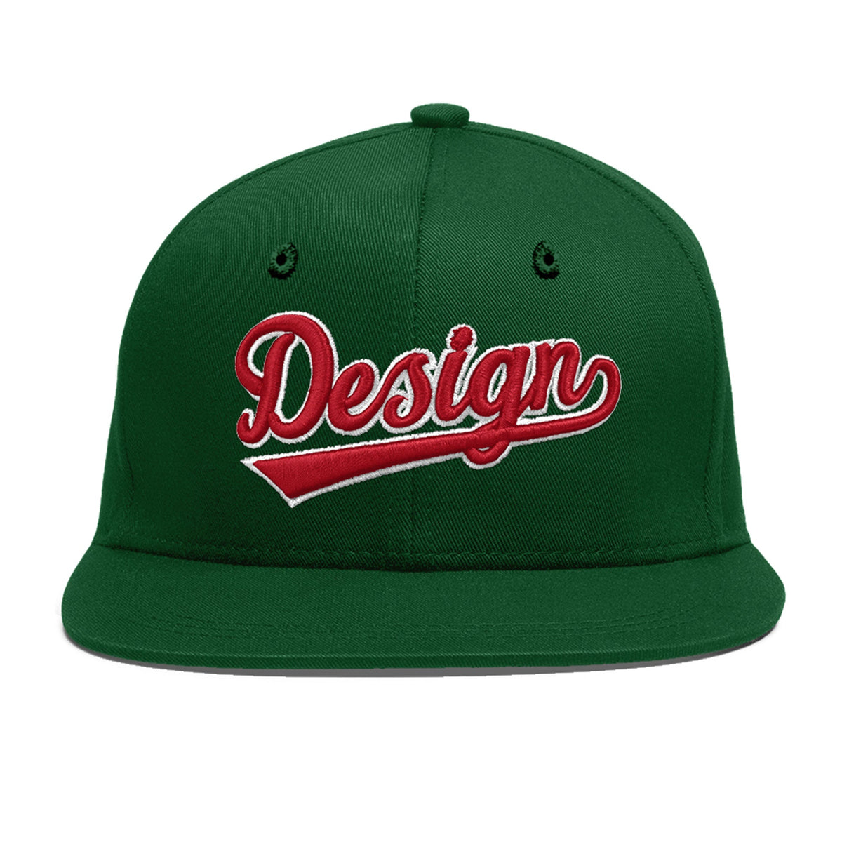 Custom Green 3D Puff Embroidery Flat Embroidery Casual Sport Baseball Cap