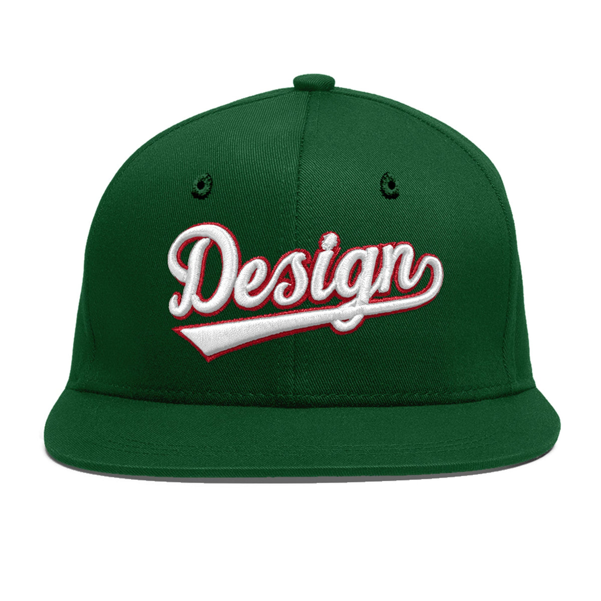 Custom Green 3D Puff Embroidery Flat Embroidery Casual Sport Baseball Cap