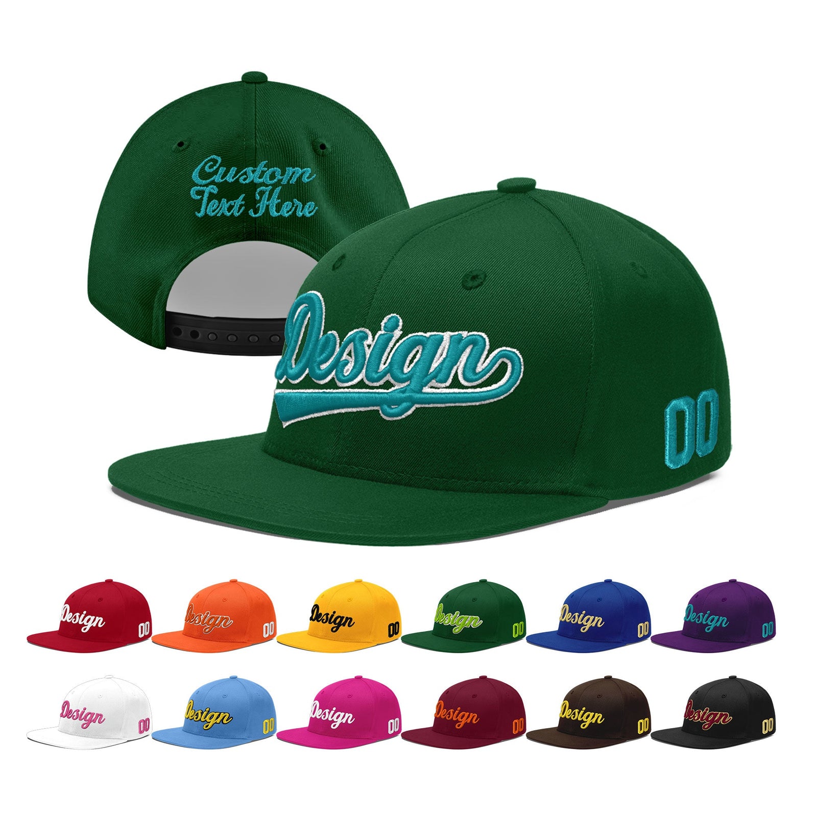 Custom Green 3D Puff Embroidery Flat Embroidery Casual Sport Baseball Cap