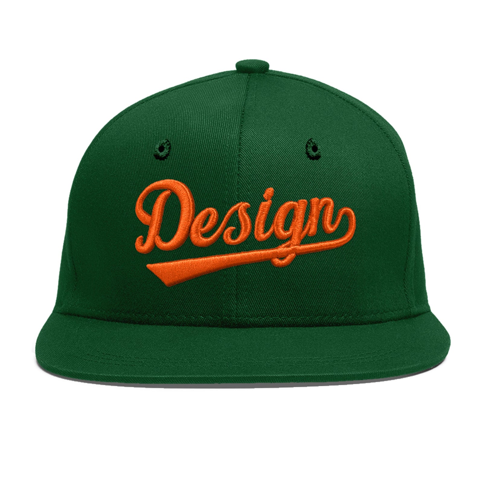 Custom Green 3D Puff Embroidery Flat Embroidery Casual Sport Baseball Cap