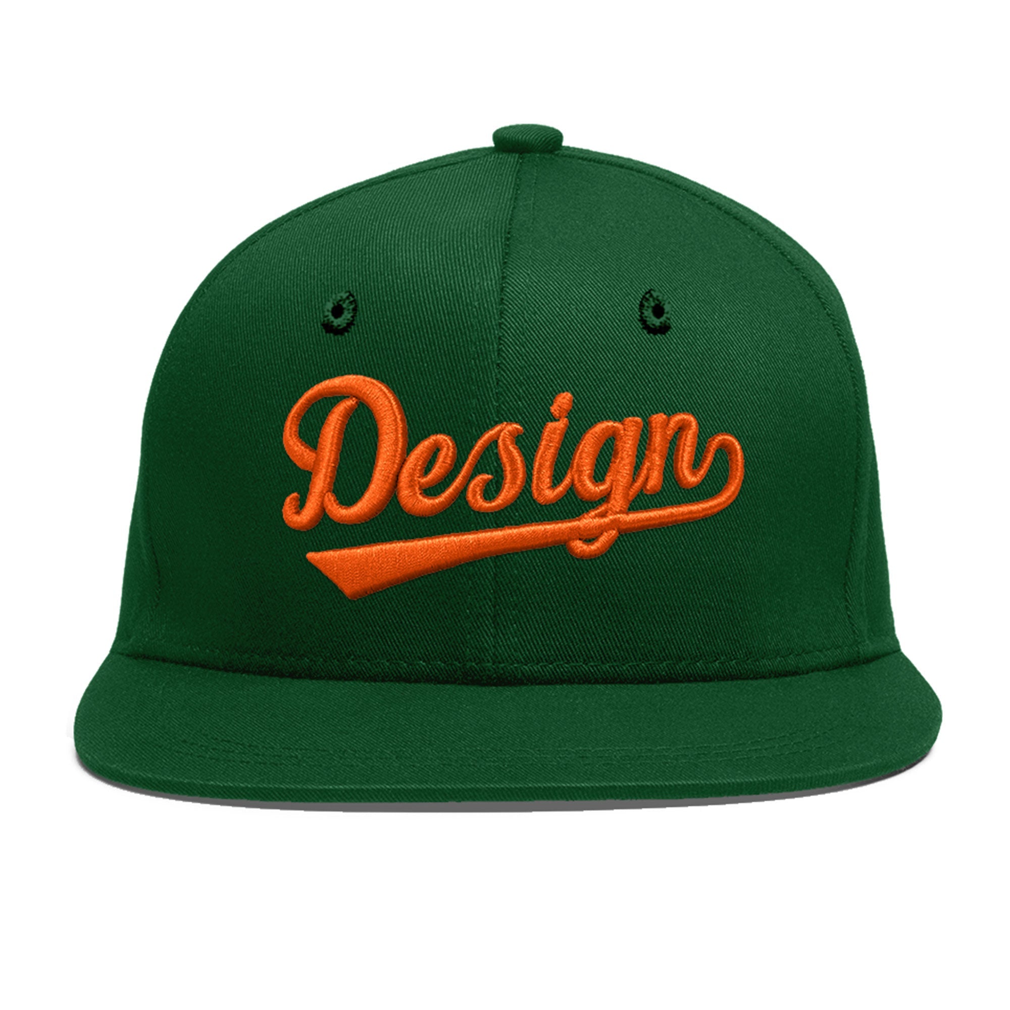 Custom Green 3D Puff Embroidery Flat Embroidery Casual Sport Baseball Cap