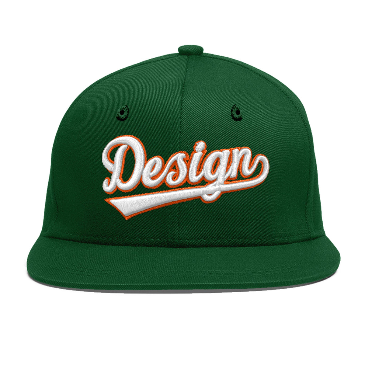 Custom Green 3D Puff Embroidery Flat Embroidery Casual Sport Baseball Cap