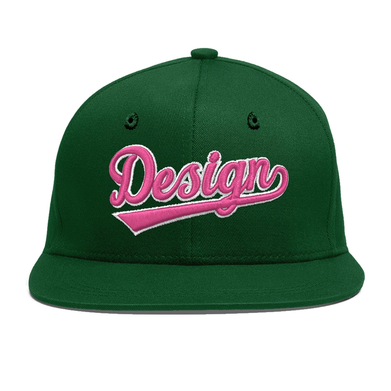 Custom Green 3D Puff Embroidery Flat Embroidery Casual Sport Baseball Cap
