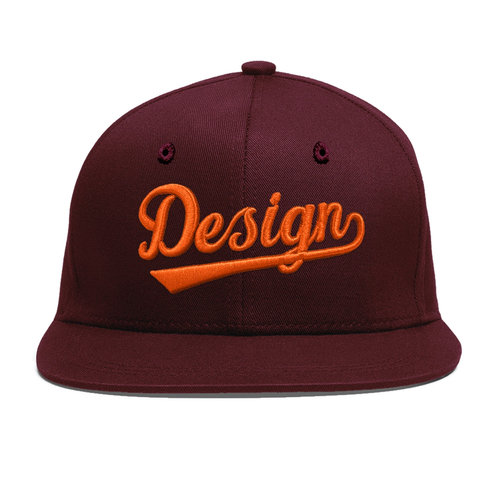 Custom Burgundy 3D Puff Embroidery Flat Embroidery Casual Sport Baseball Cap