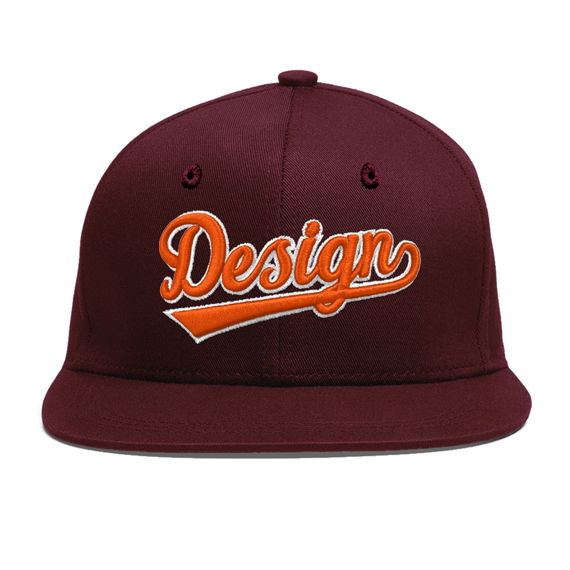 Custom Burgundy 3D Puff Embroidery Flat Embroidery Casual Sport Baseball Cap