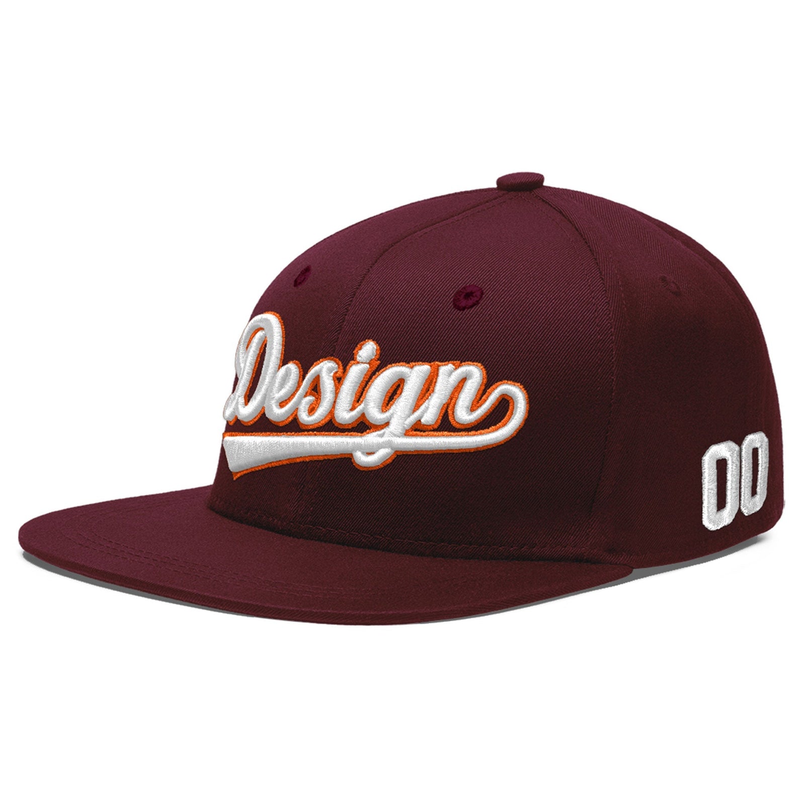 Custom Burgundy 3D Puff Embroidery Flat Embroidery Casual Sport Baseball Cap