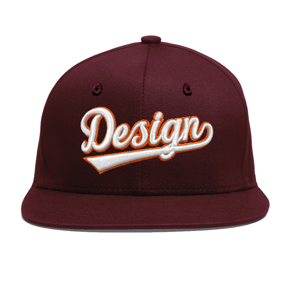 Custom Burgundy 3D Puff Embroidery Flat Embroidery Casual Sport Baseball Cap