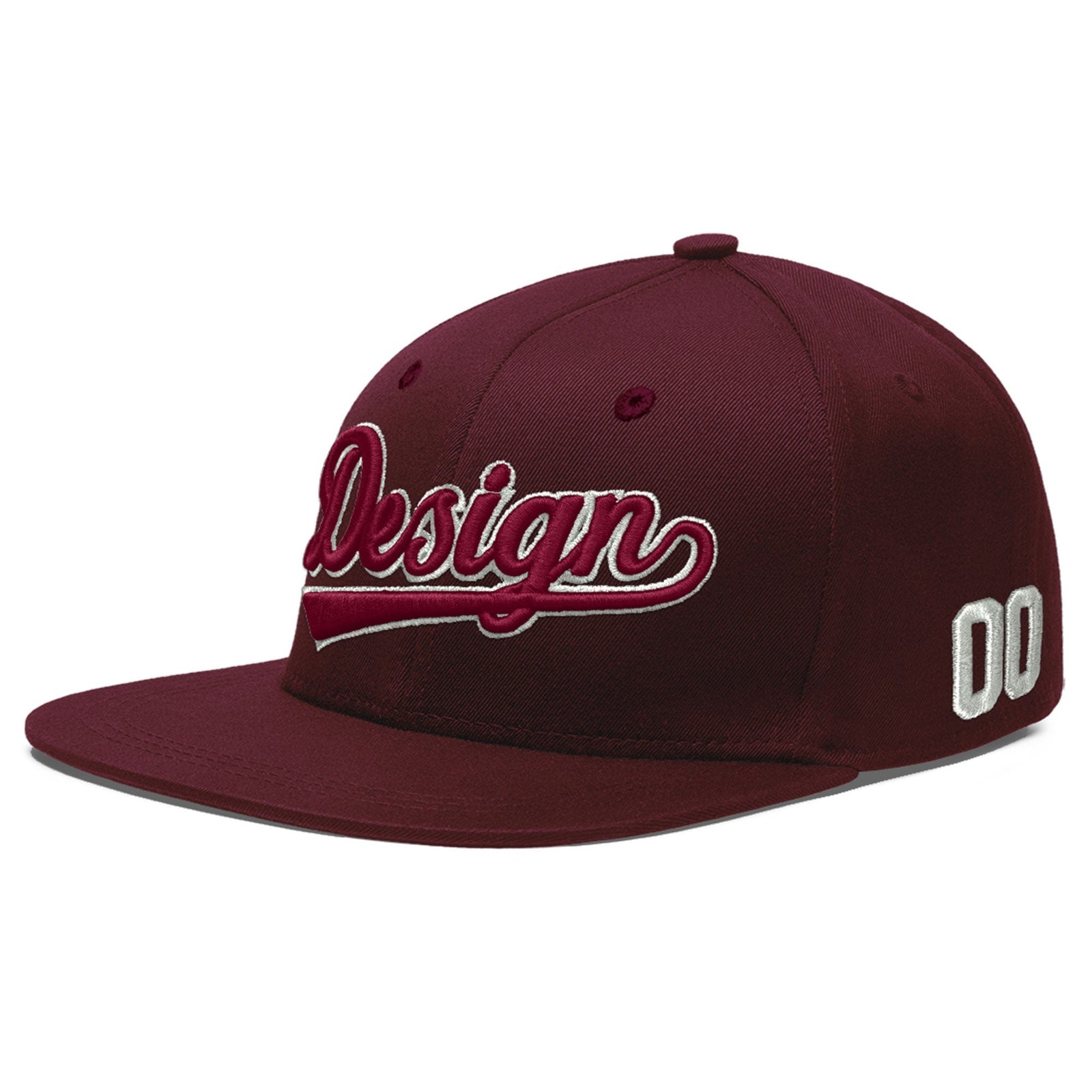 Custom Burgundy 3D Puff Embroidery Flat Embroidery Casual Sport Baseball Cap