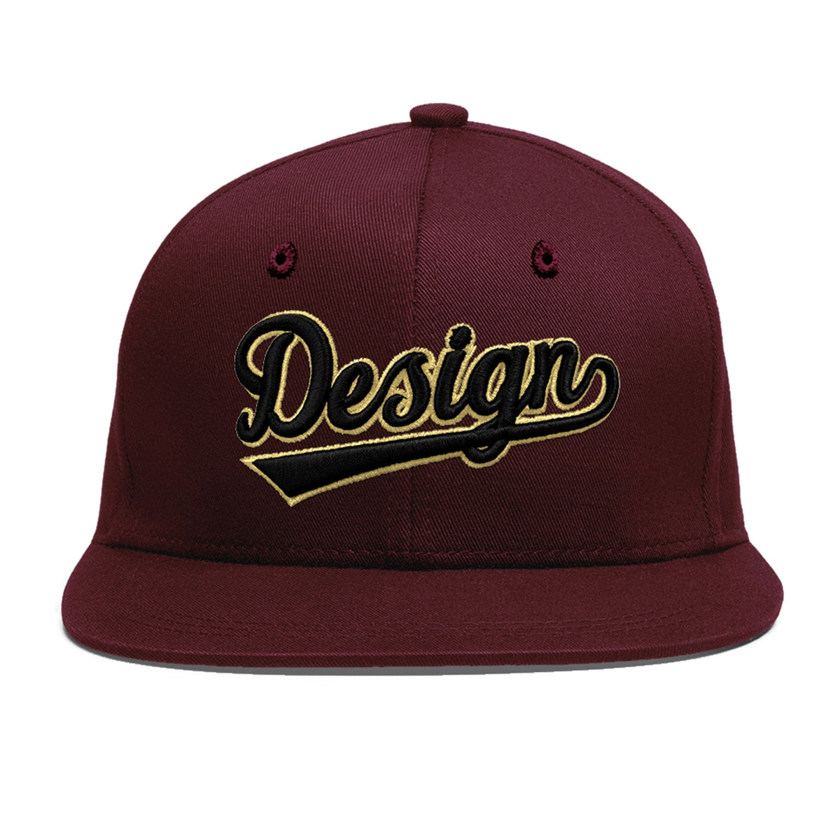 Custom Burgundy 3D Puff Embroidery Flat Embroidery Casual Sport Baseball Cap