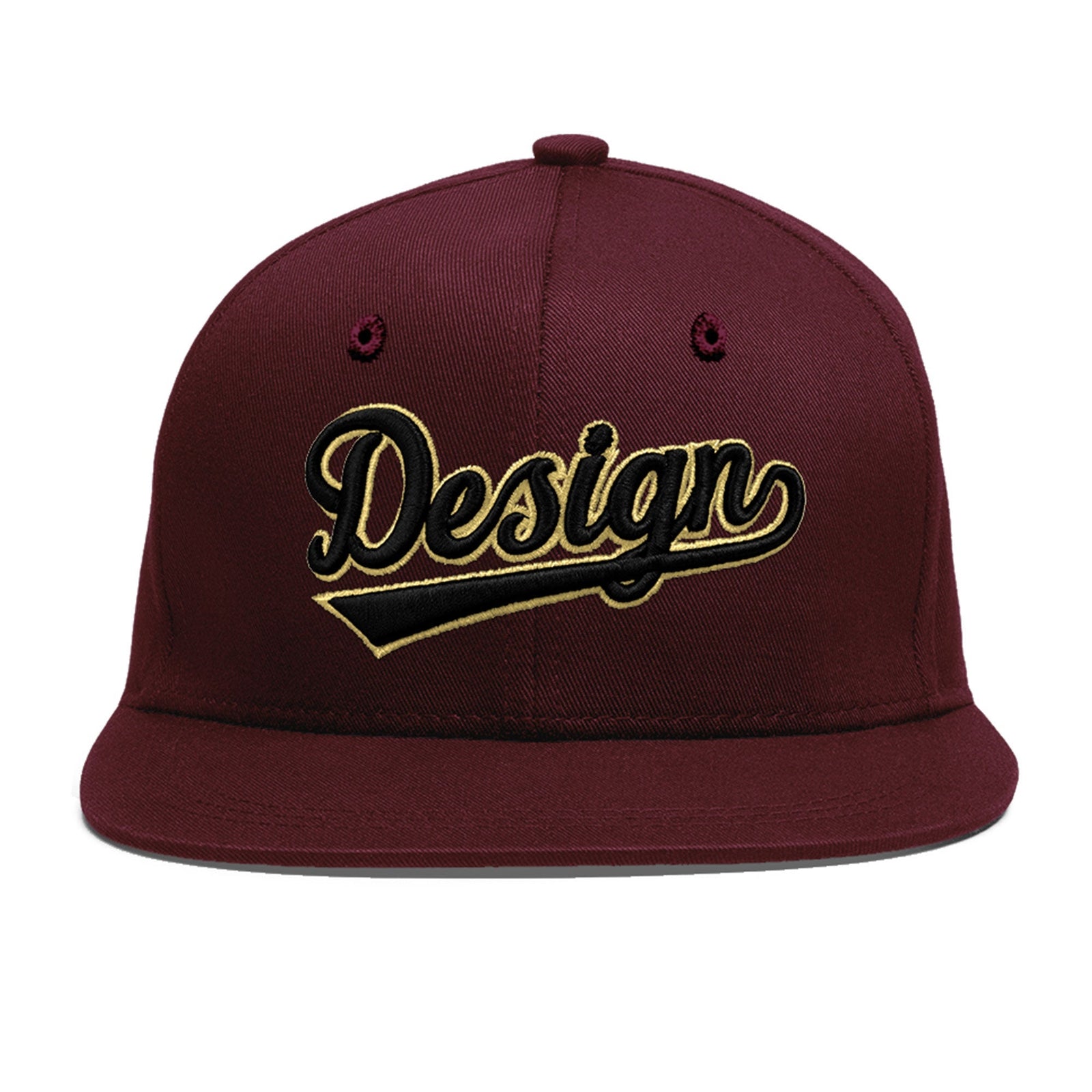 Custom Burgundy 3D Puff Embroidery Flat Embroidery Casual Sport Baseball Cap