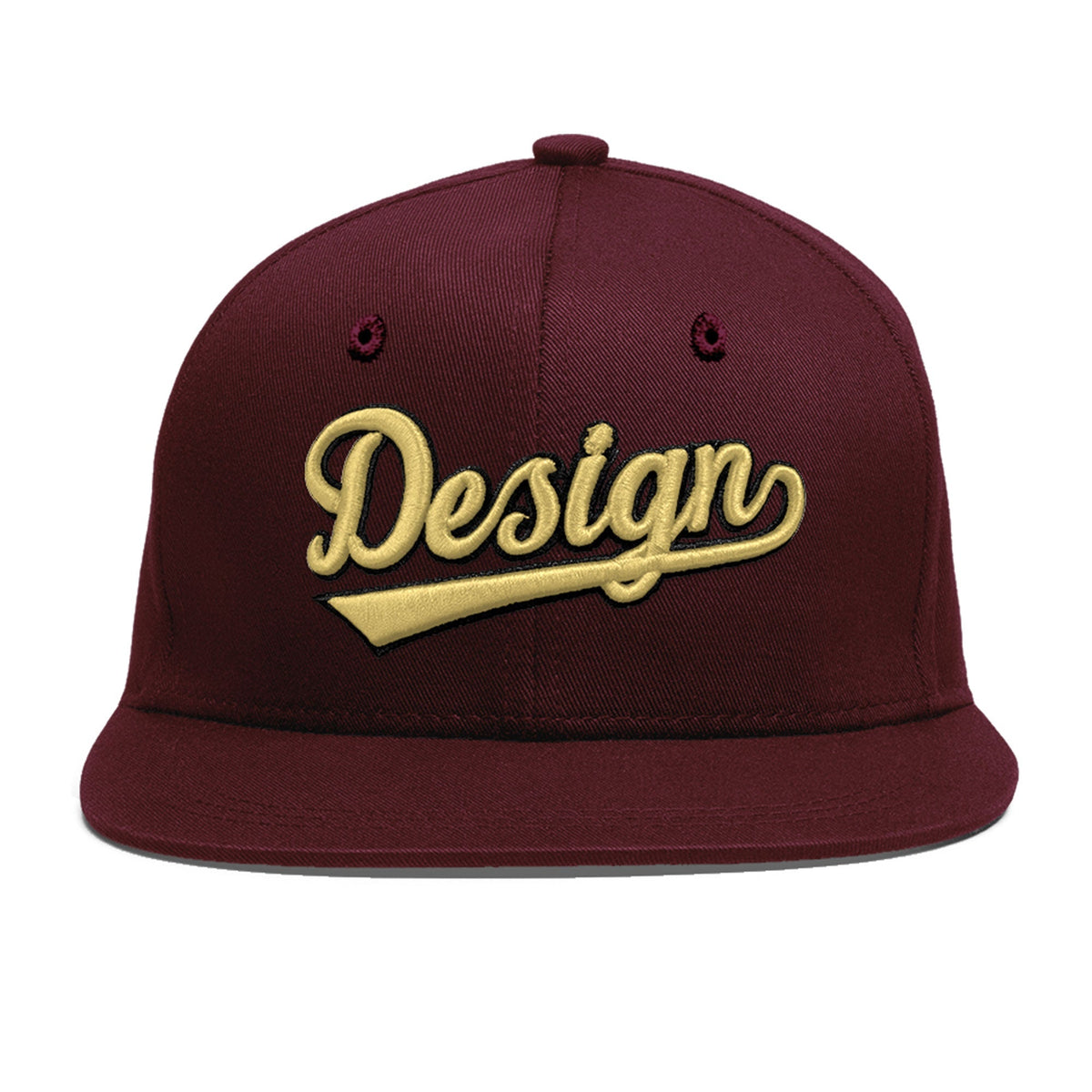 Custom Burgundy 3D Puff Embroidery Flat Embroidery Casual Sport Baseball Cap