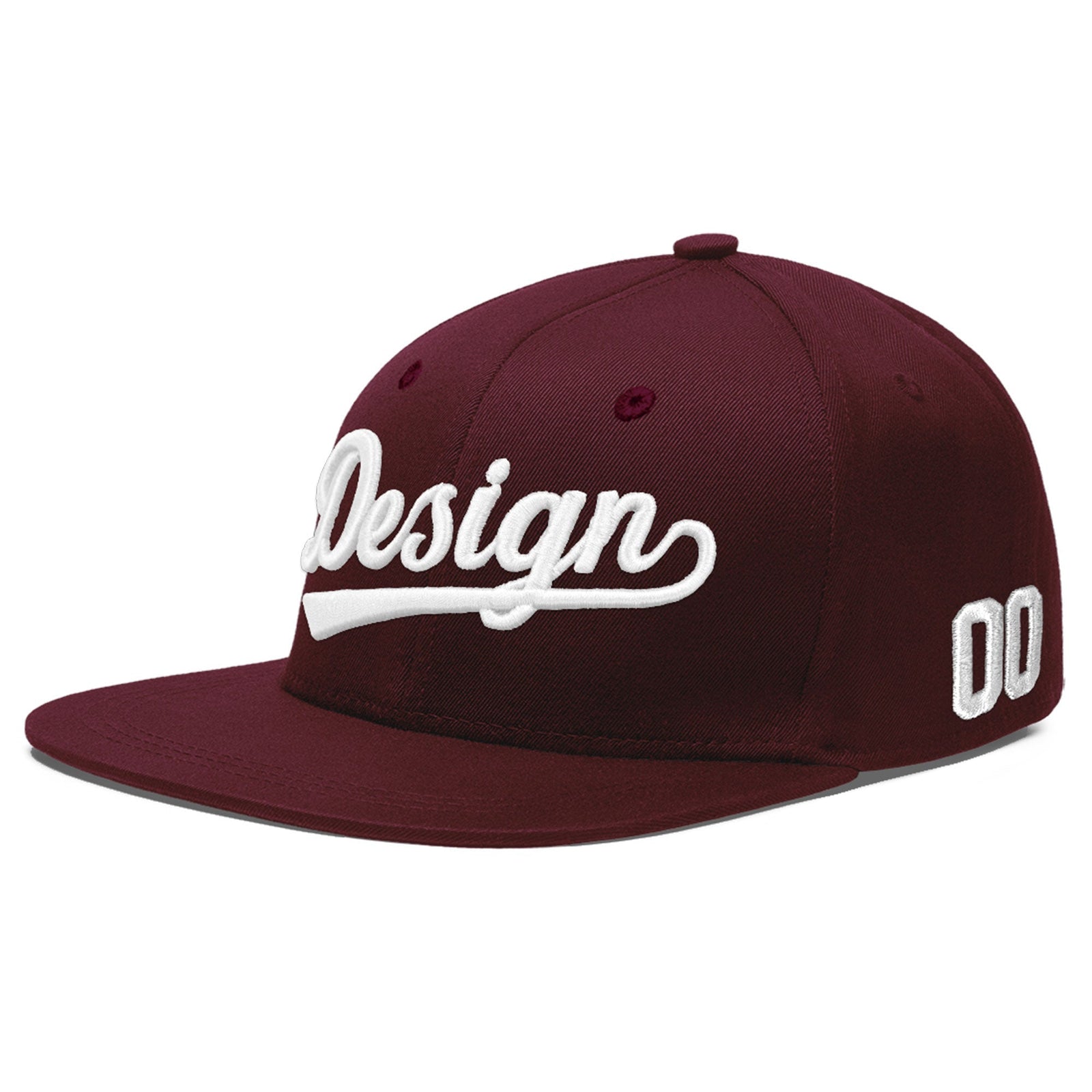 Custom Burgundy 3D Puff Embroidery Flat Embroidery Casual Sport Baseball Cap