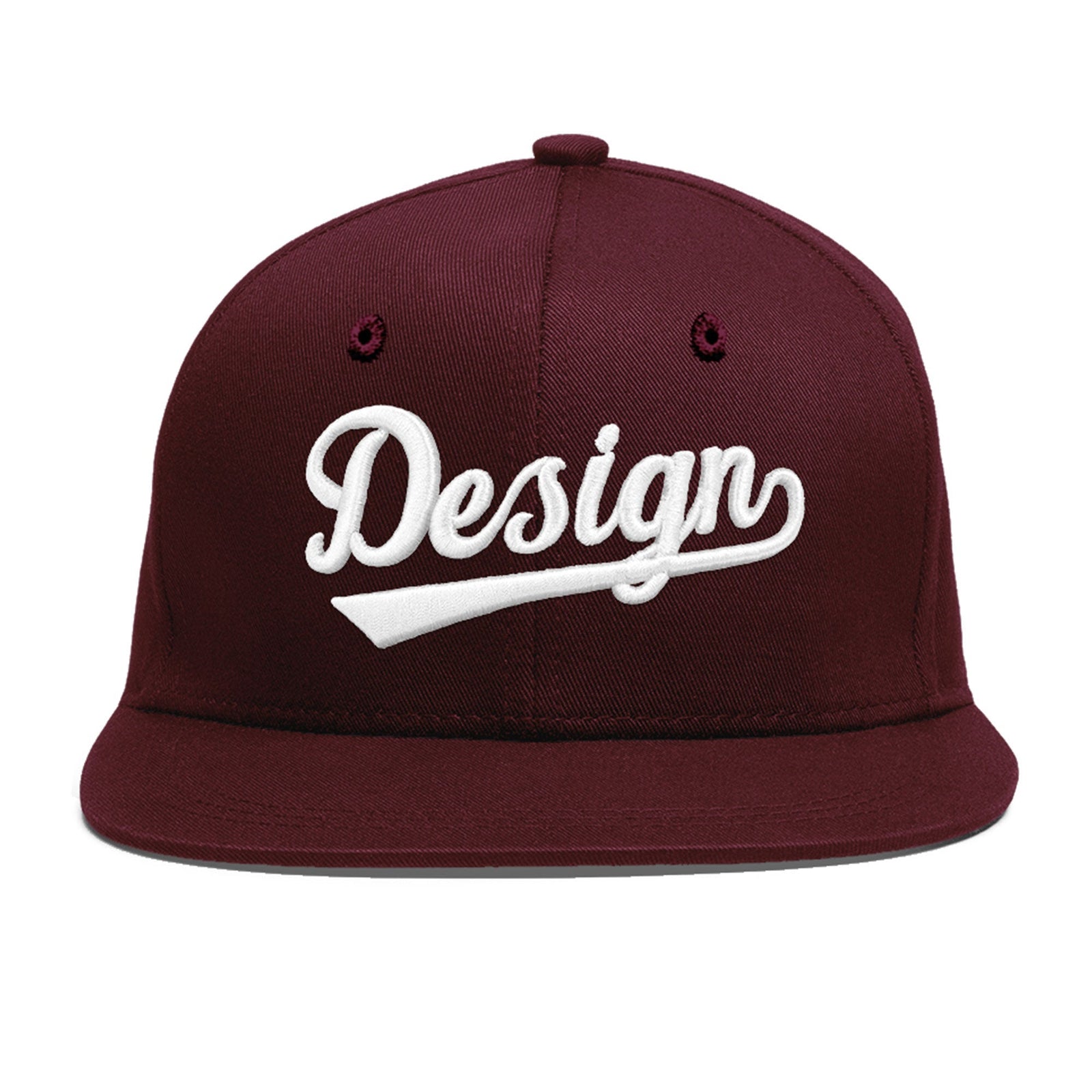 Custom Burgundy 3D Puff Embroidery Flat Embroidery Casual Sport Baseball Cap