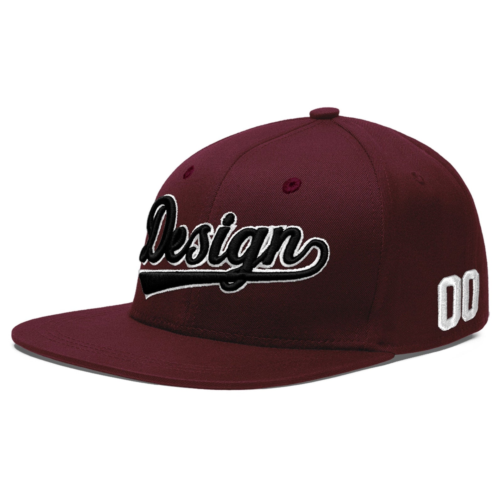 Custom Burgundy 3D Puff Embroidery Flat Embroidery Casual Sport Baseball Cap