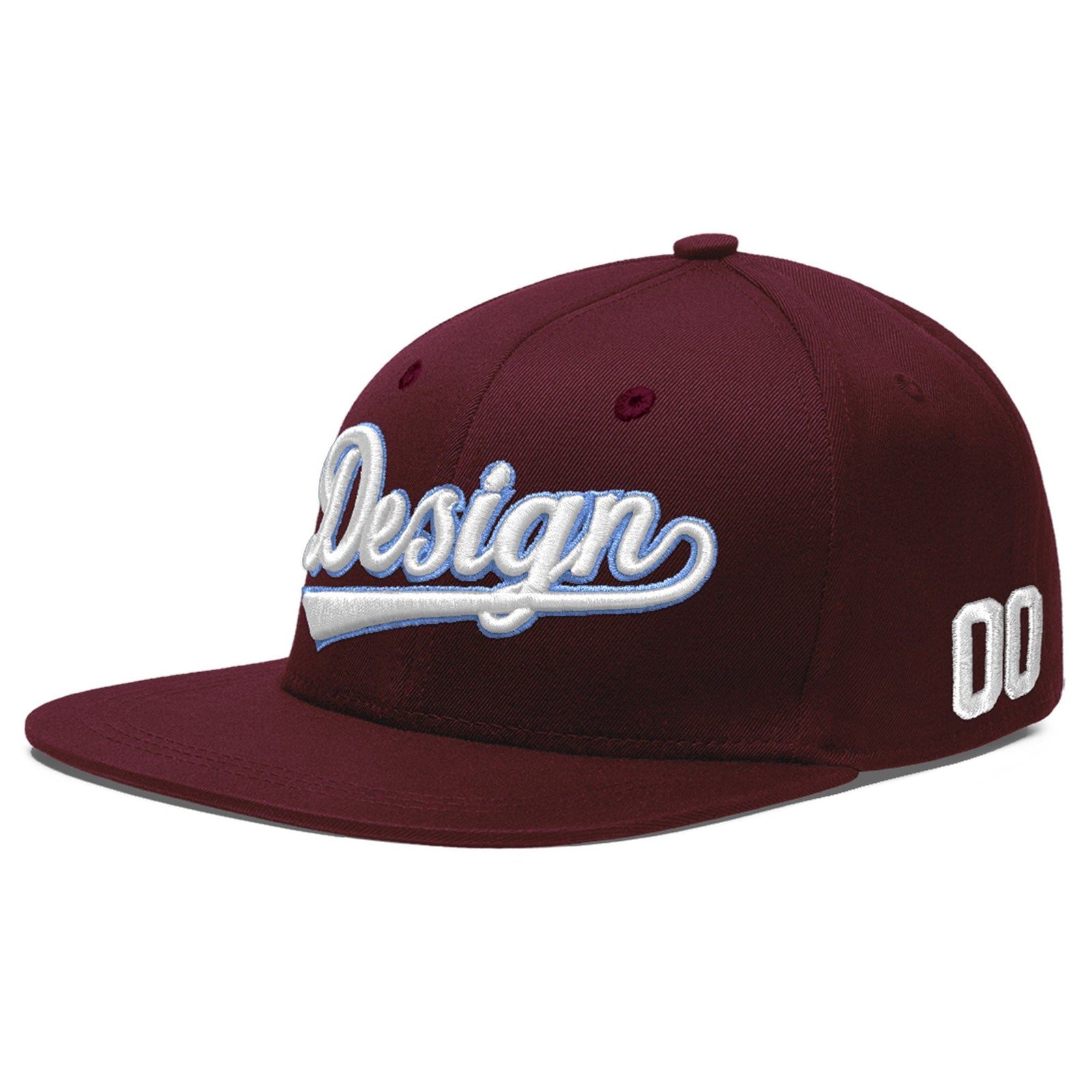 Custom Burgundy 3D Puff Embroidery Flat Embroidery Casual Sport Baseball Cap