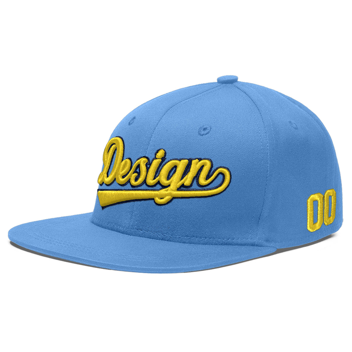 Custom Powder Blue 3D Puff Embroidery Flat Embroidery Casual Sport Baseball Cap