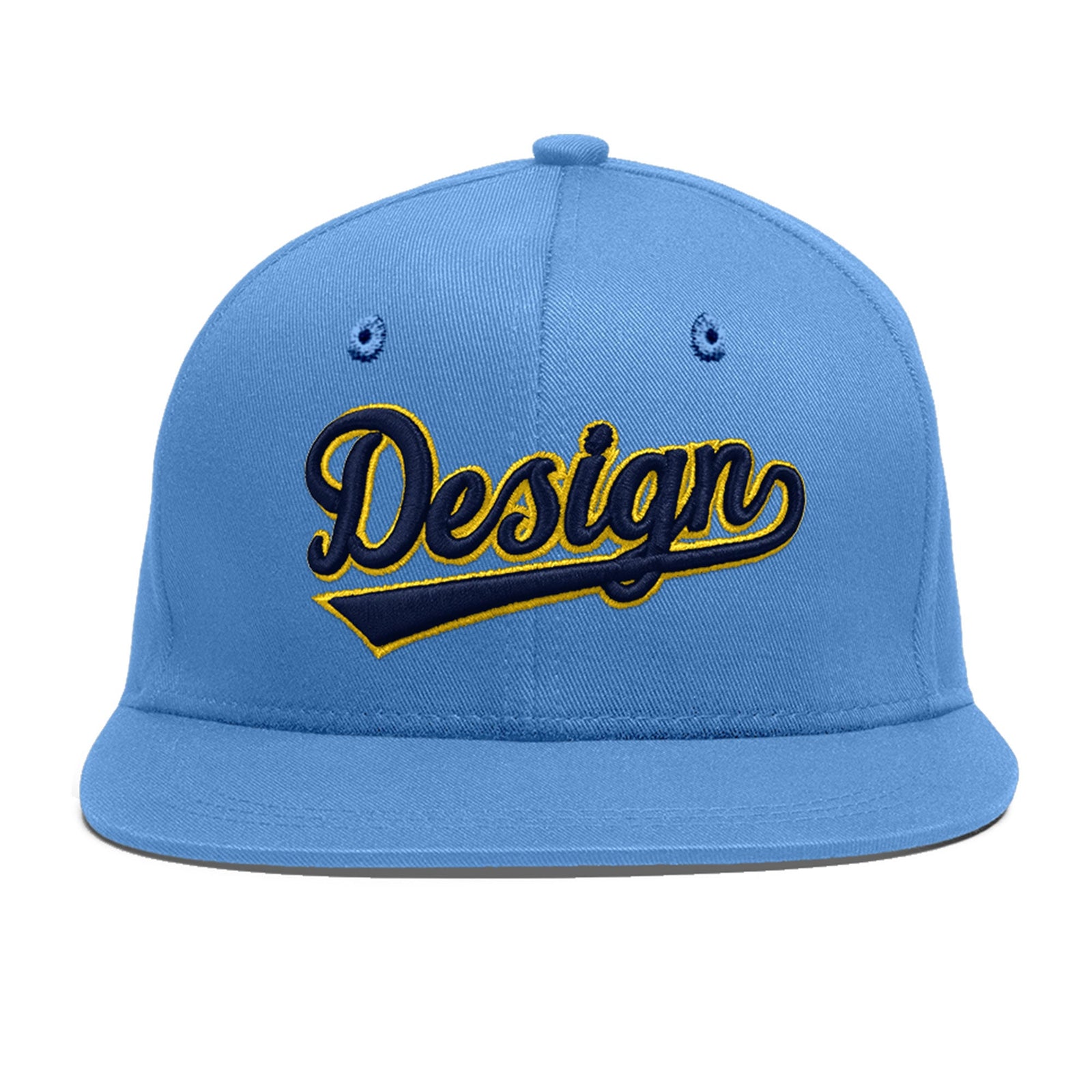 Custom Powder Blue 3D Puff Embroidery Flat Embroidery Casual Sport Baseball Cap