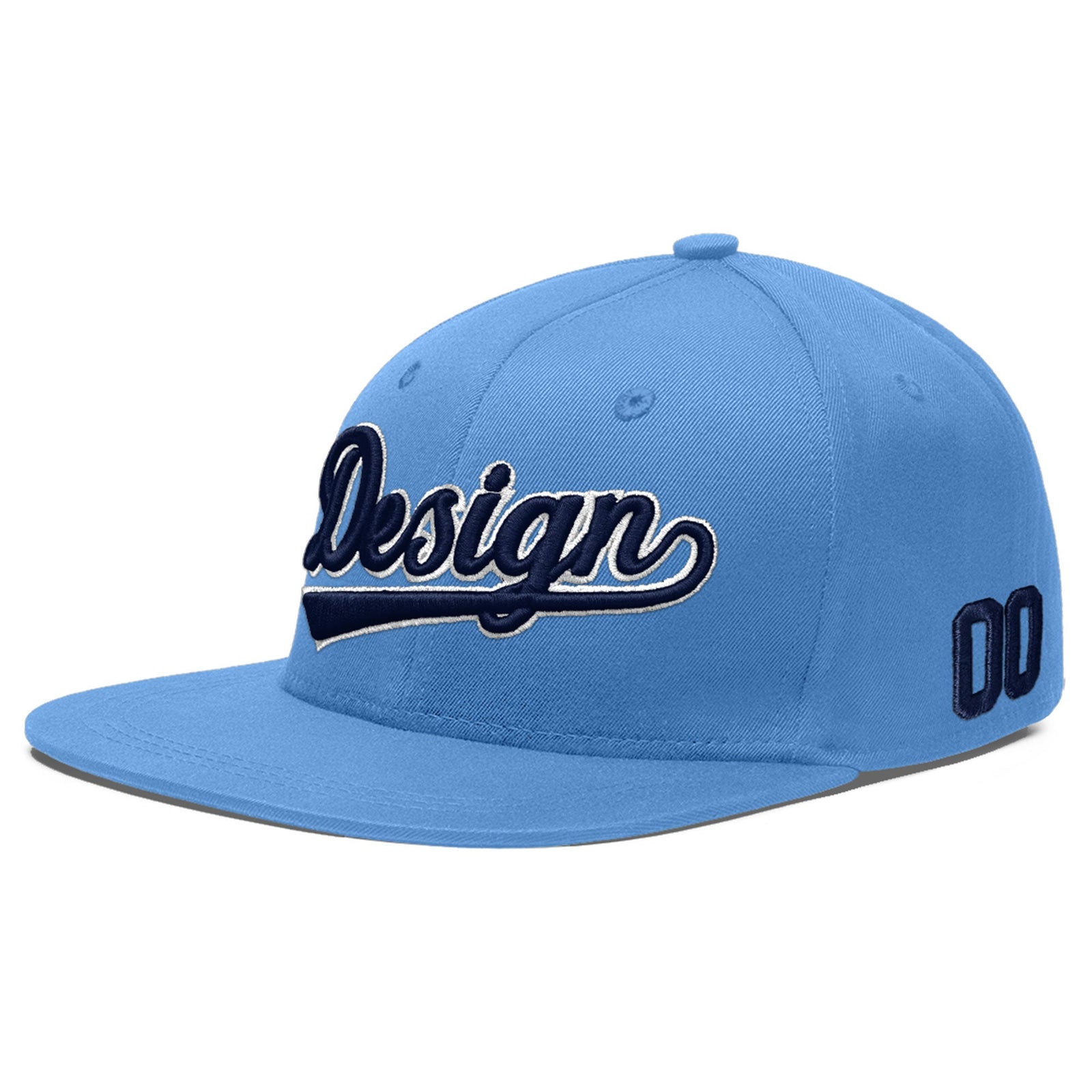 Custom Powder Blue 3D Puff Embroidery Flat Embroidery Casual Sport Baseball Cap