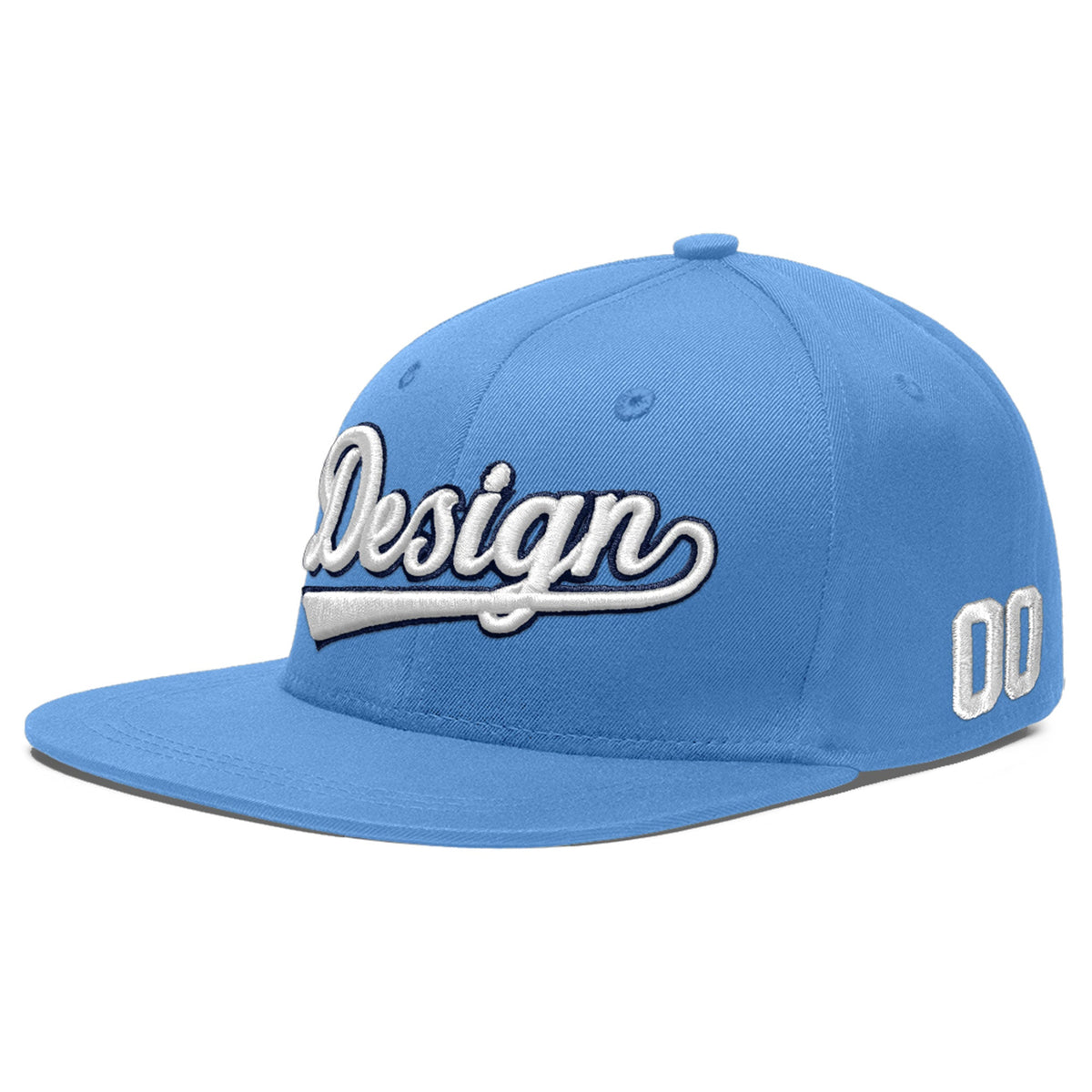 Custom Powder Blue 3D Puff Embroidery Flat Embroidery Casual Sport Baseball Cap