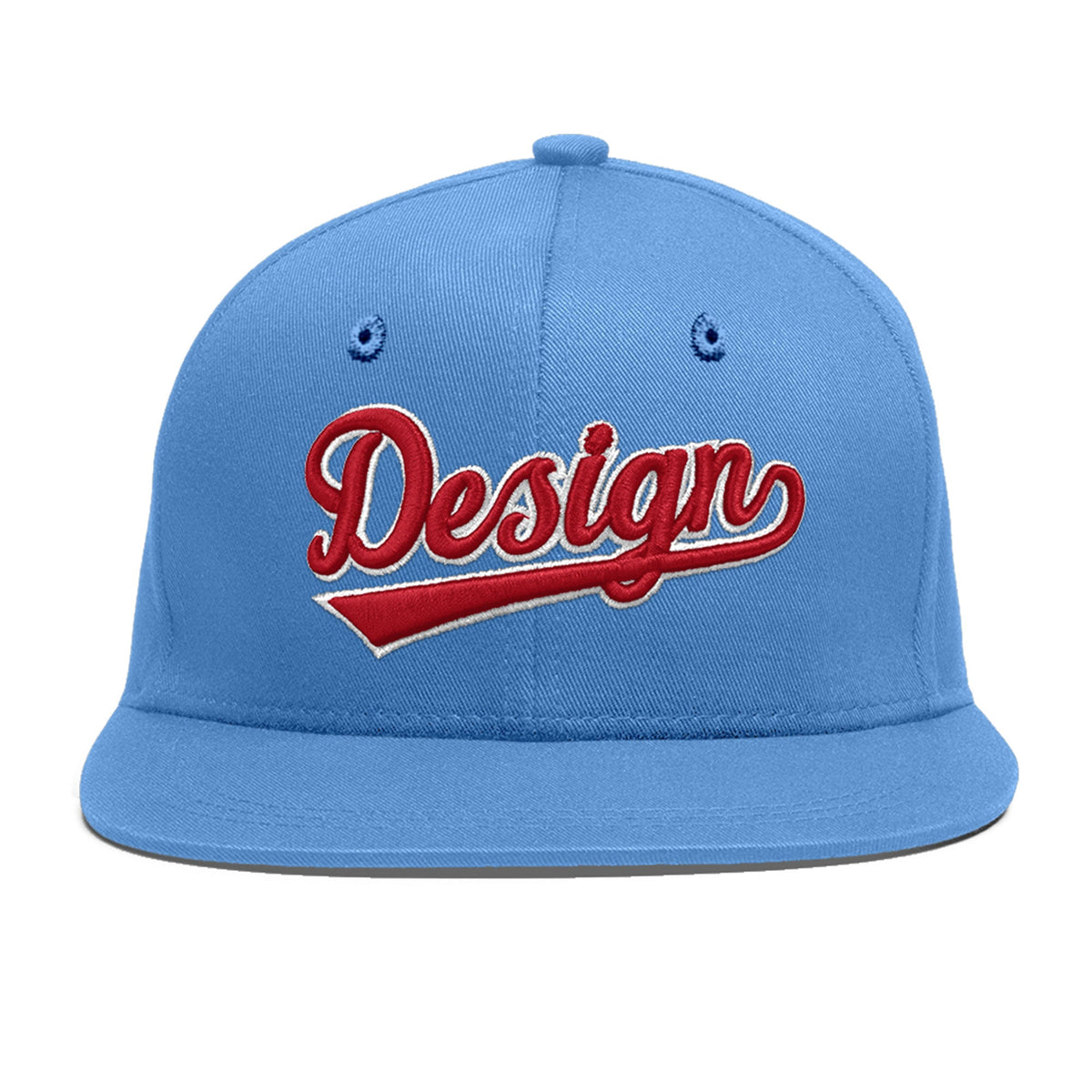 Custom Powder Blue 3D Puff Embroidery Flat Embroidery Casual Sport Baseball Cap