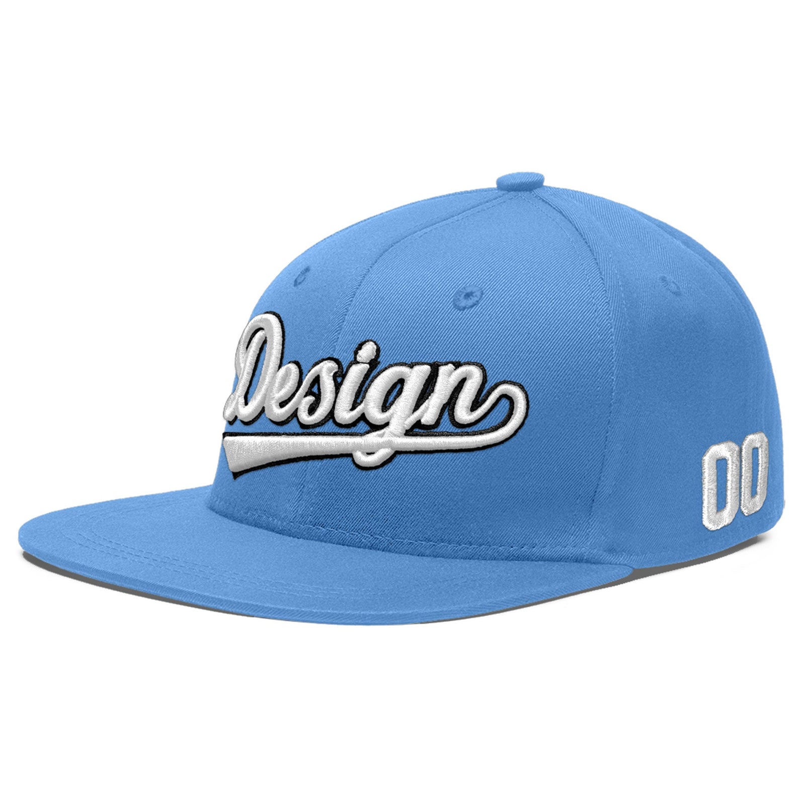 Custom Powder Blue 3D Puff Embroidery Flat Embroidery Casual Sport Baseball Cap