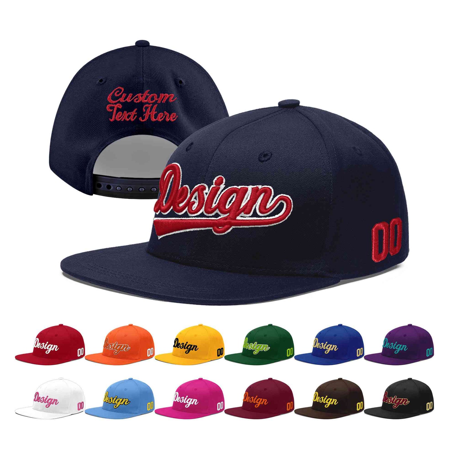 Custom Navy 3D Puff Embroidery Flat Embroidery Casual Sport Baseball Cap