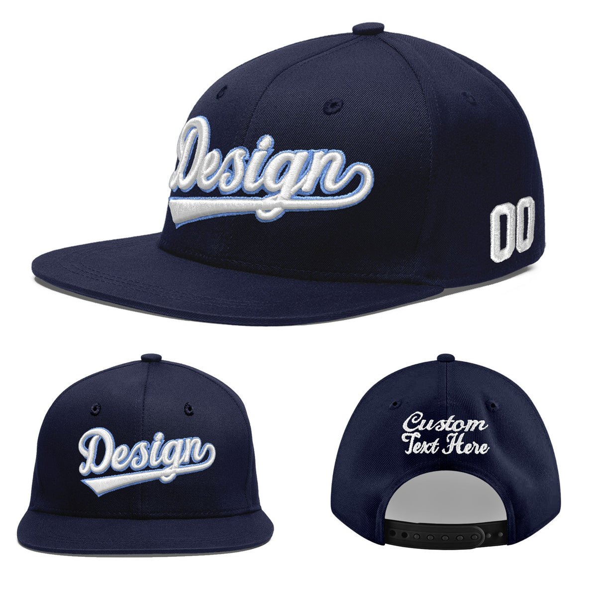 Custom Navy 3D Puff Embroidery Flat Embroidery Casual Sport Baseball Cap