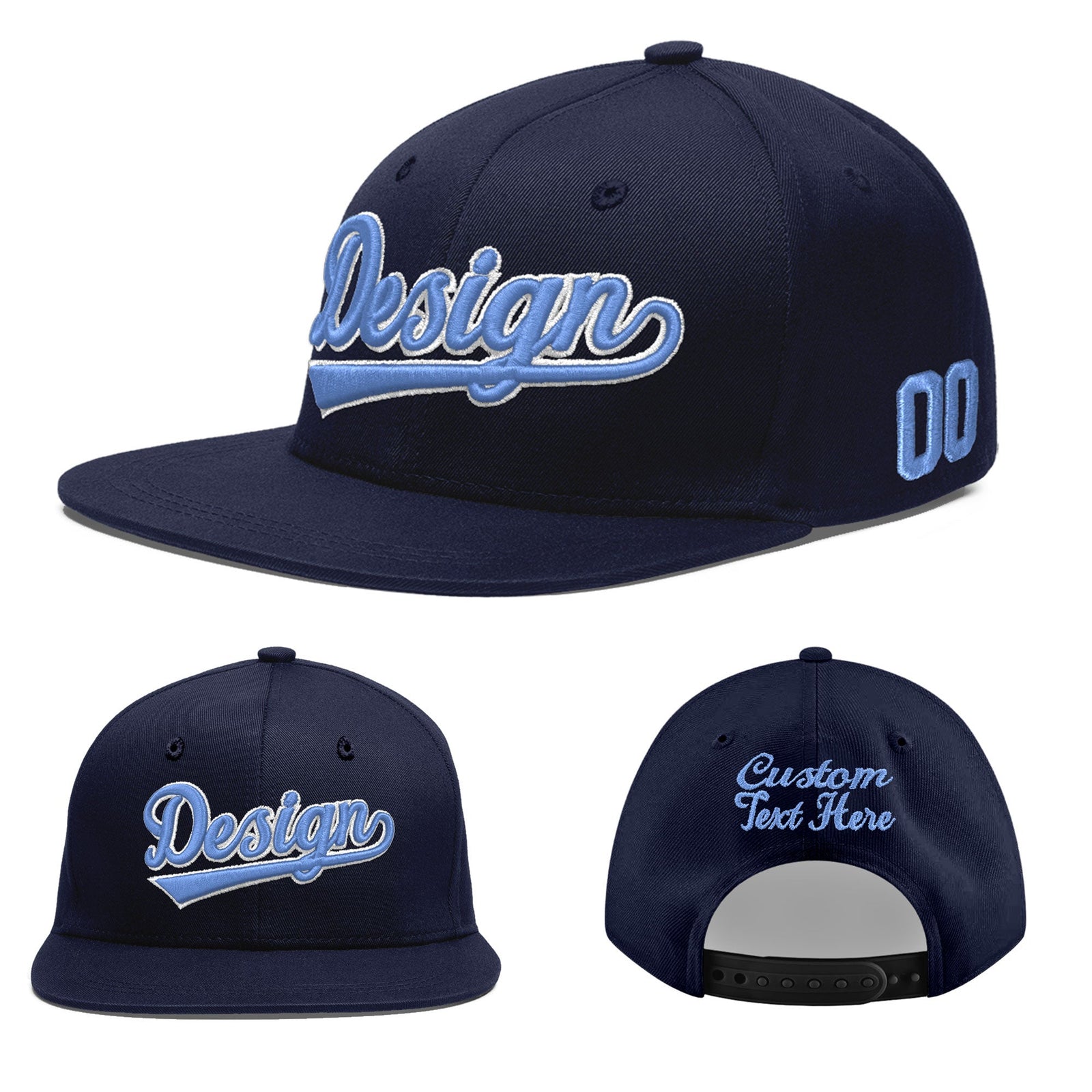 Custom Navy 3D Puff Embroidery Flat Embroidery Casual Sport Baseball Cap