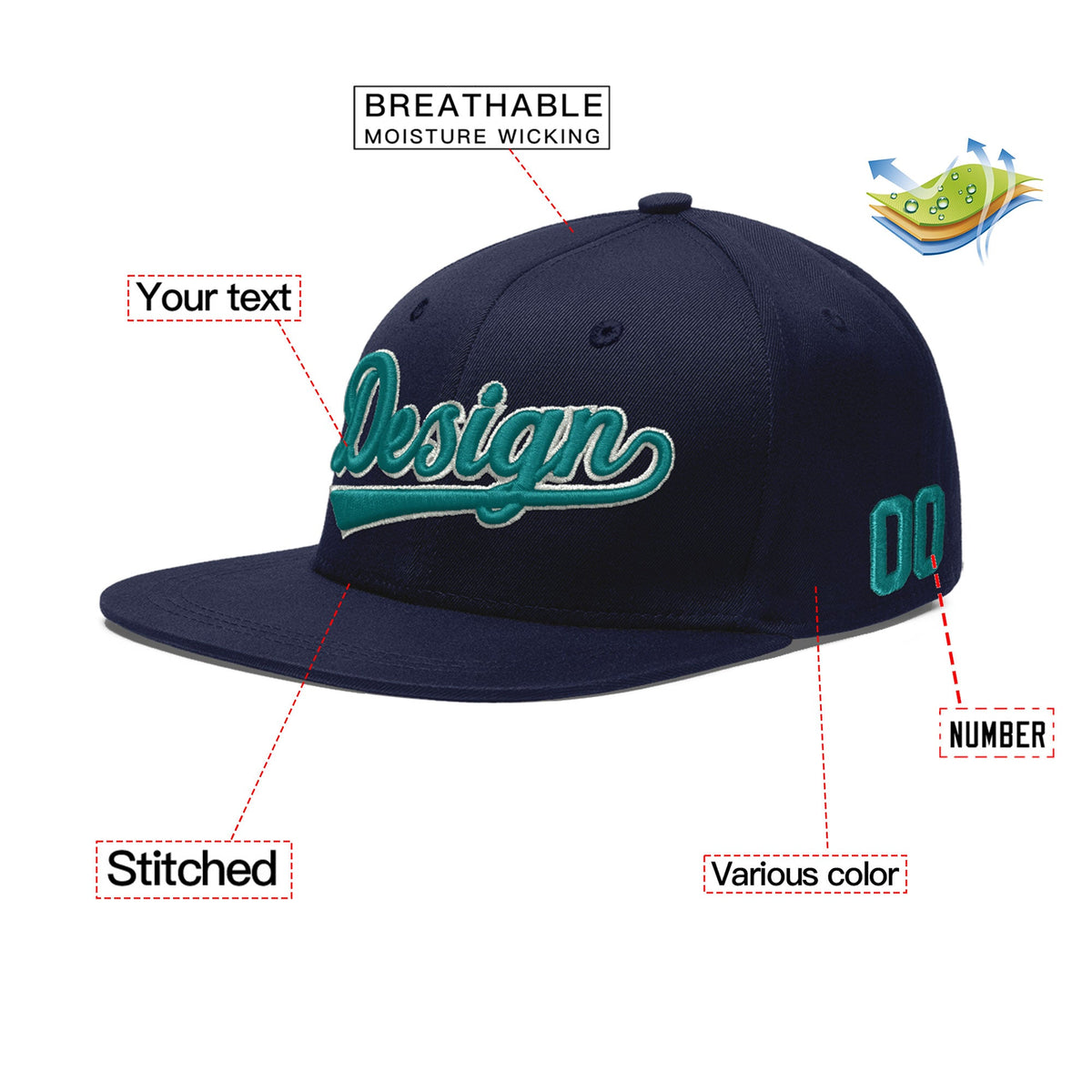 Custom Navy 3D Puff Embroidery Flat Embroidery Casual Sport Baseball Cap