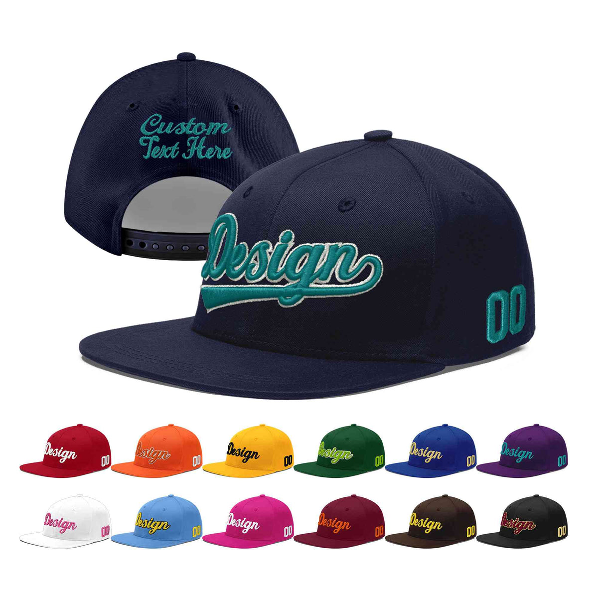 Custom Navy 3D Puff Embroidery Flat Embroidery Casual Sport Baseball Cap