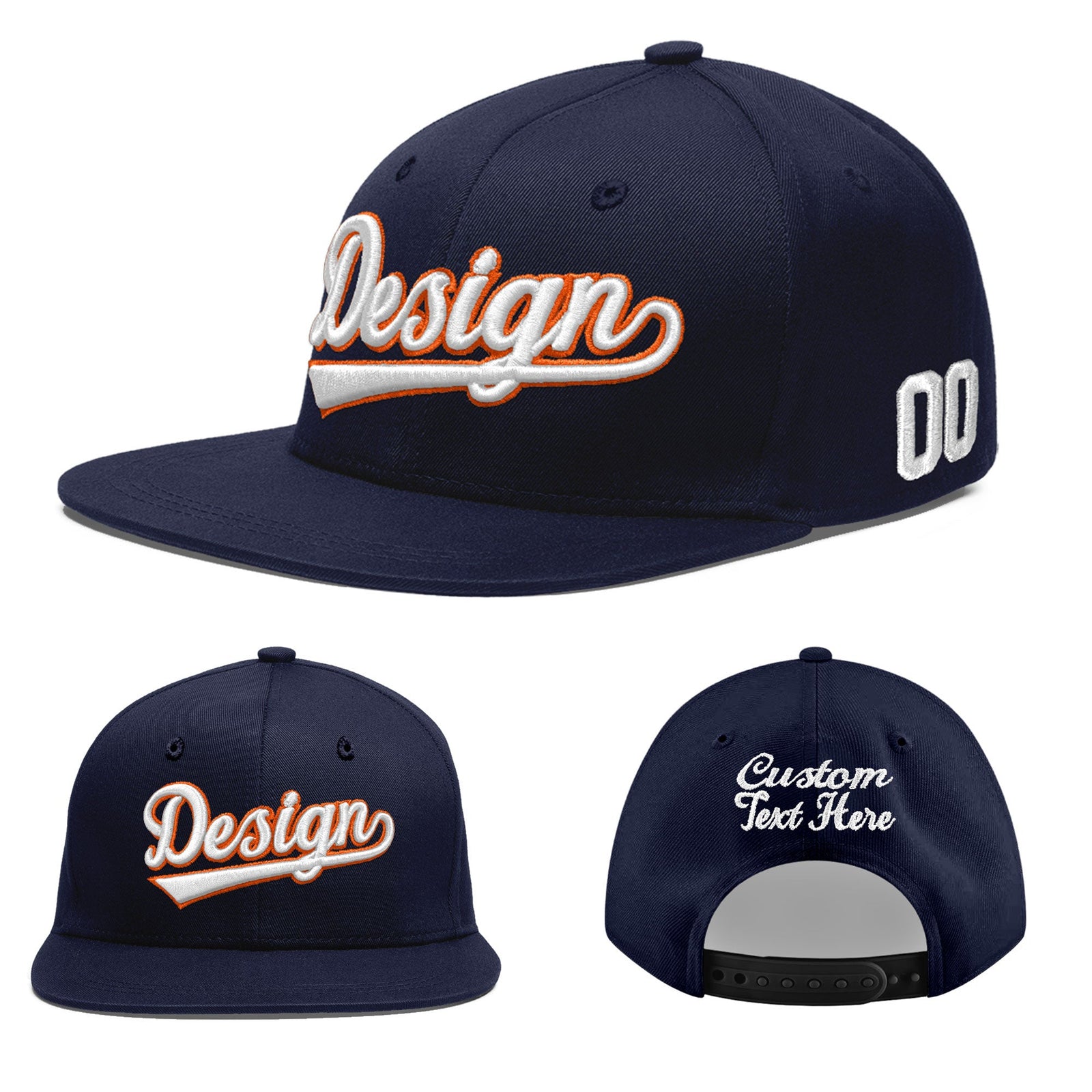 Custom Navy 3D Puff Embroidery Flat Embroidery Casual Sport Baseball Cap