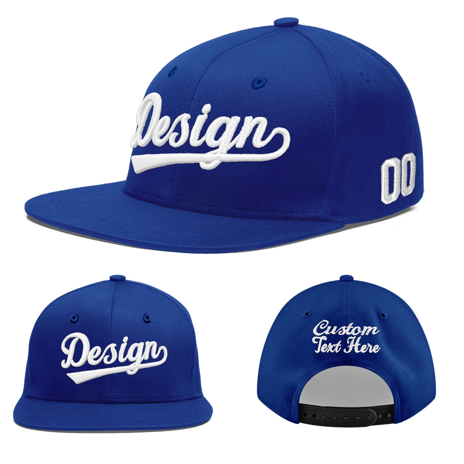 Custom Royal 3D Puff Embroidery Flat Embroidery Casual Sport Baseball Cap