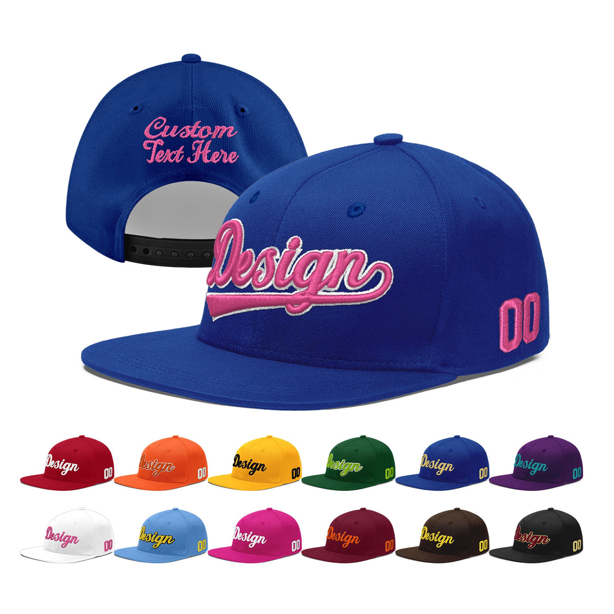 Custom Royal 3D Puff Embroidery Flat Embroidery Casual Sport Baseball Cap
