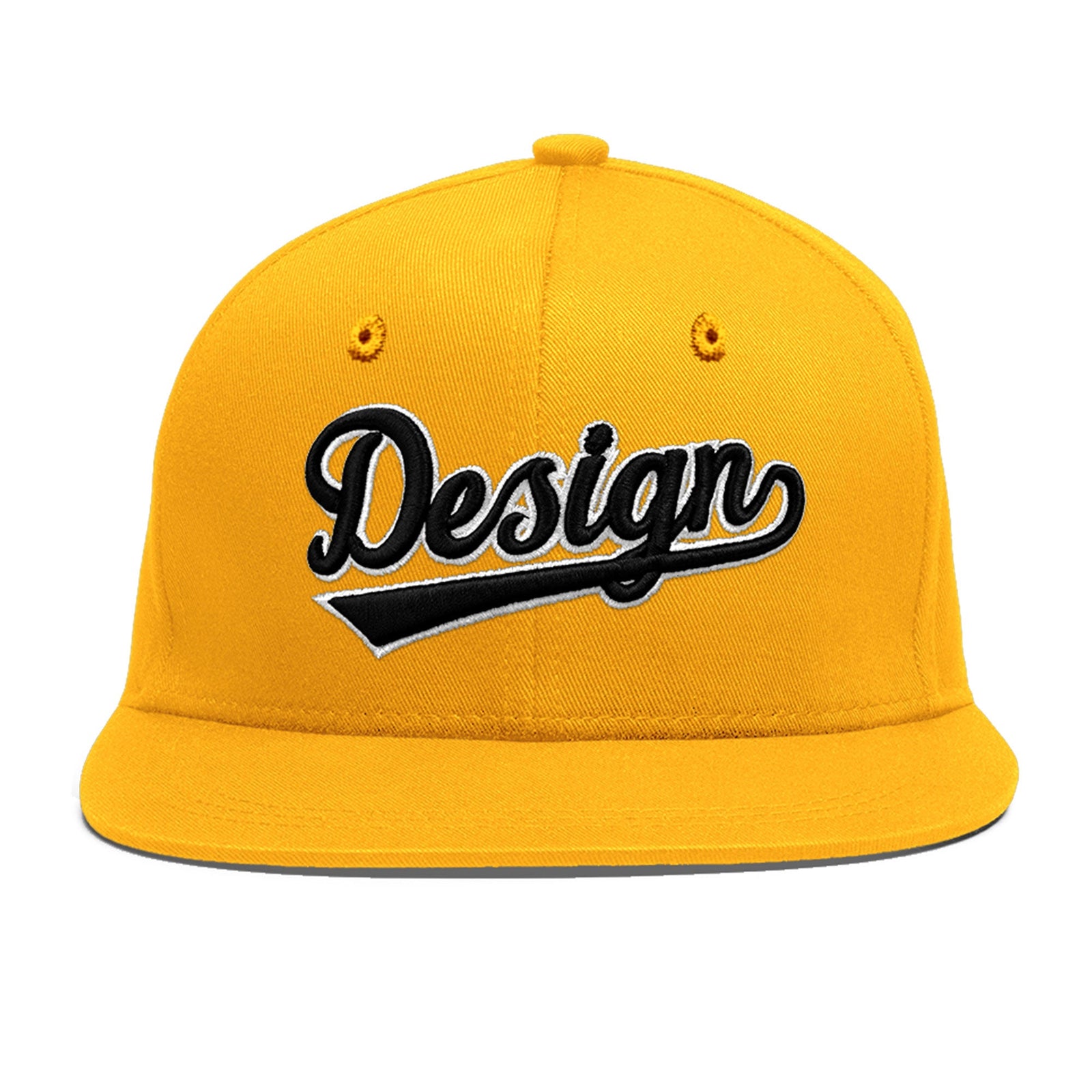 Custom Yellow 3D Puff Embroidery Flat Embroidery Casual Sport Baseball Cap