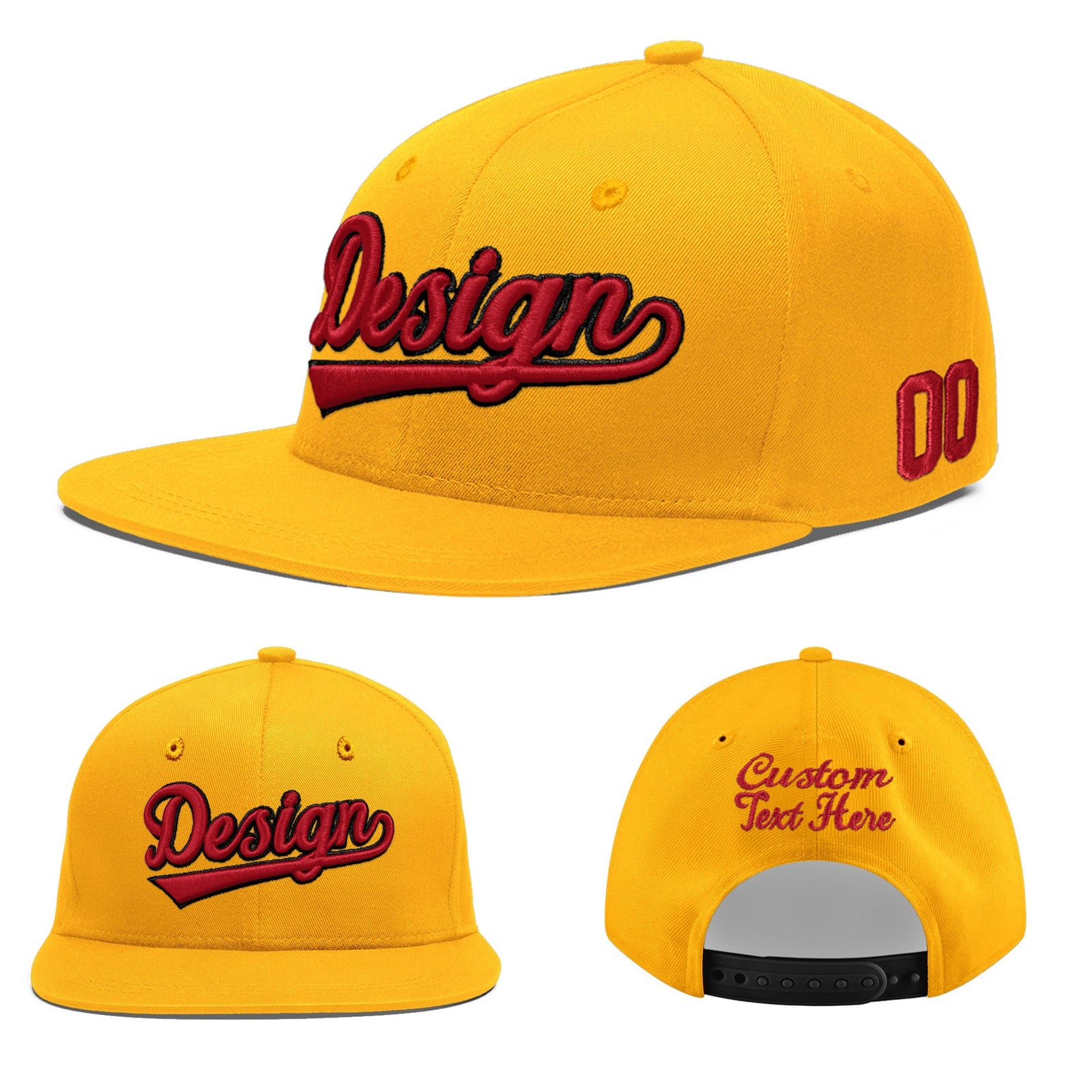 Custom Yellow 3D Puff Embroidery Flat Embroidery Casual Sport Baseball Cap